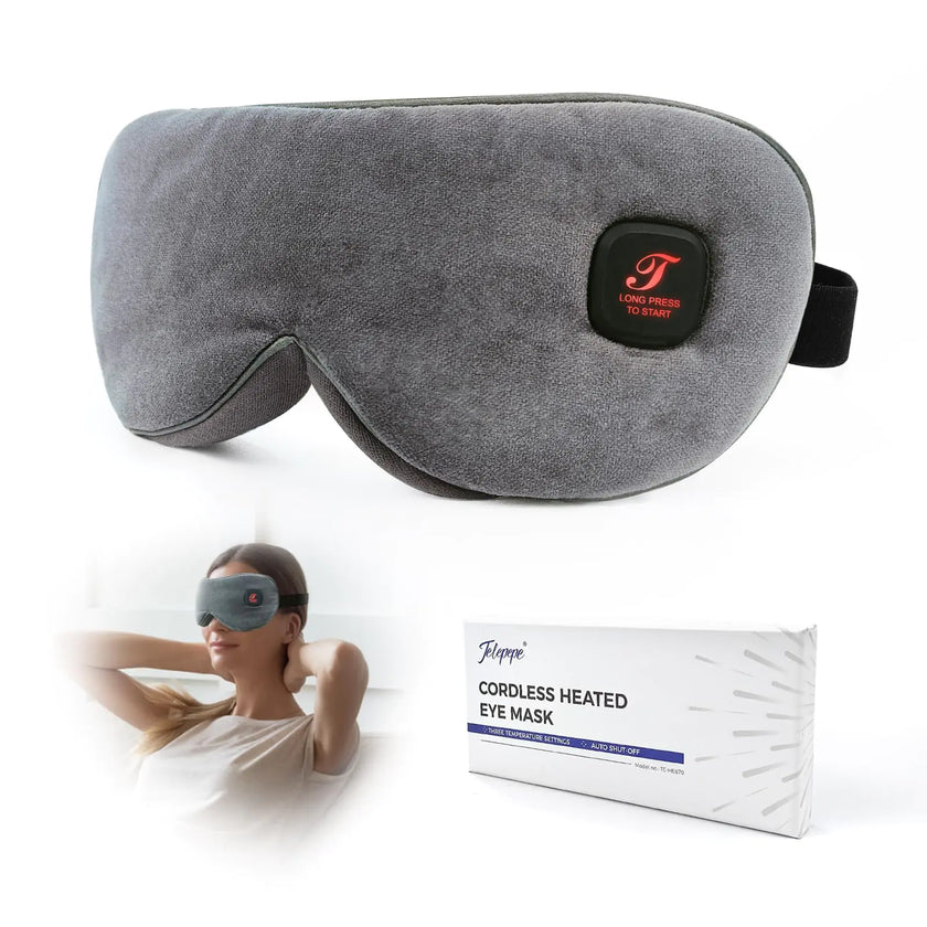 Heated Eye Mask for Dry Eyes Blepharitis Cordless Warm Eye Compress with Vibrating Stye Eye Compress for Men Women 1000mAh Washable 3 Heat Levels Travel Gifts (Grey)